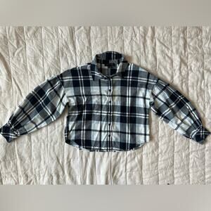 Sanctuary 100% Cotton Navy & Cream Plaid Cropped Button Down Cowgirl Western - S